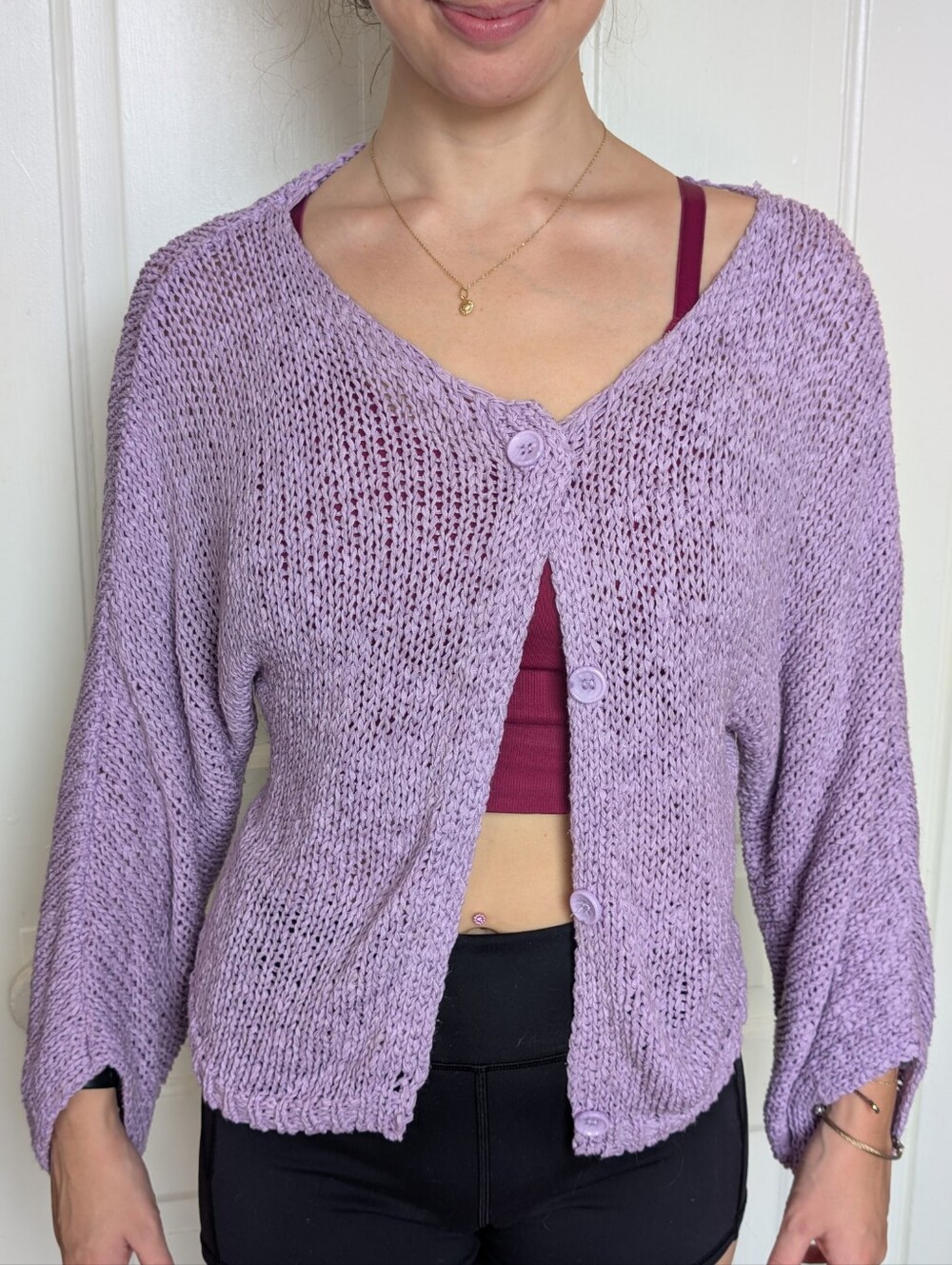 Pastel Lavender/Purple Chunky Open-Knit Cardigan